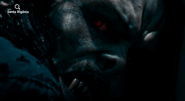 Cena do trailer de Morbius com o visual transformado do vampiro