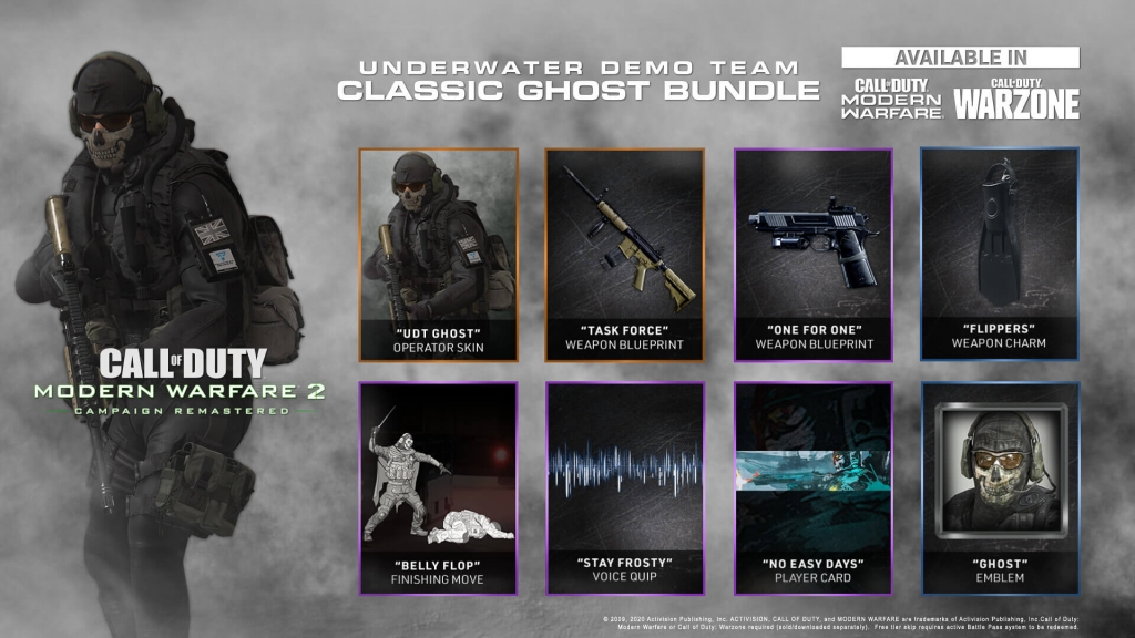 Conteúdos do Pacote Underwater Demo Team Classic Ghost de Call of Duty: Modern Warfare 2 - Campaign Remastered