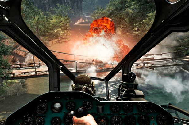 Helicóptero explodindo ponte em Call of Duty: Black Ops