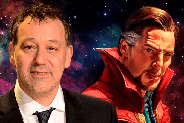 Diretor Sam Raimi ao lado do Doutor Estranho