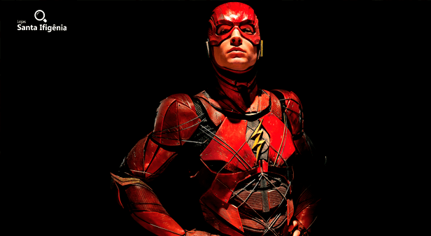 Ator Ezra Miller trajado como Flash em Liga da Justiça
