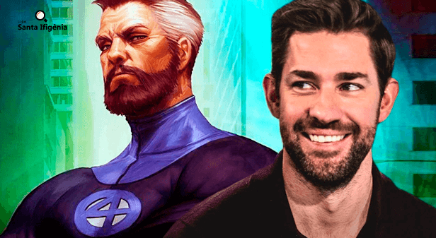 Ator john Krasinski sorrindo, ao lado do Senhor Fantástico - Marvel Studios