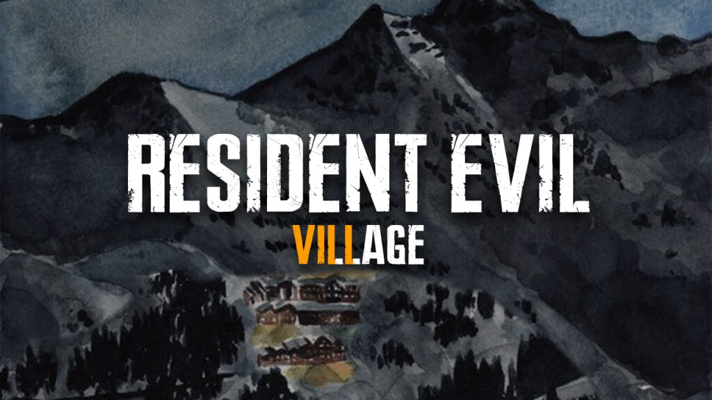 Suposto logo de Resident Evil 8 com montanhas e um vilarejo ao fundo