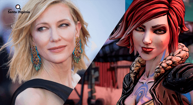 Atriz Cate Blanchette ao lado da personagem Lilith de Borderlands