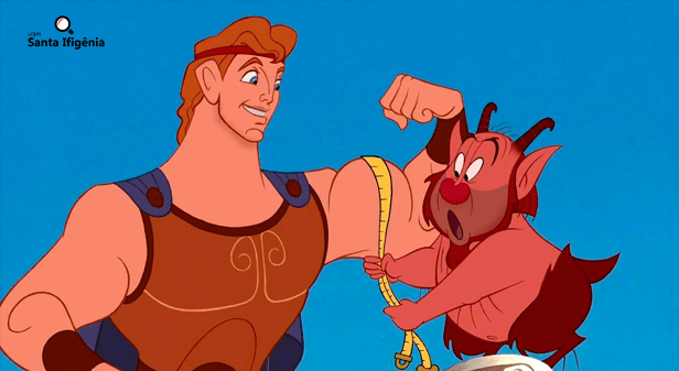 Phill medindo o tamanho do braço do Hércules no filme animado