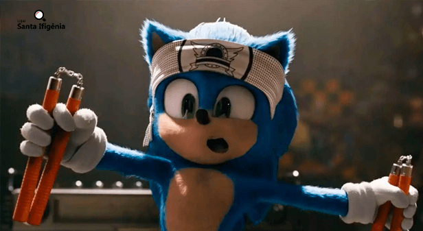 Sonic em seu gilme com equipamento ninja