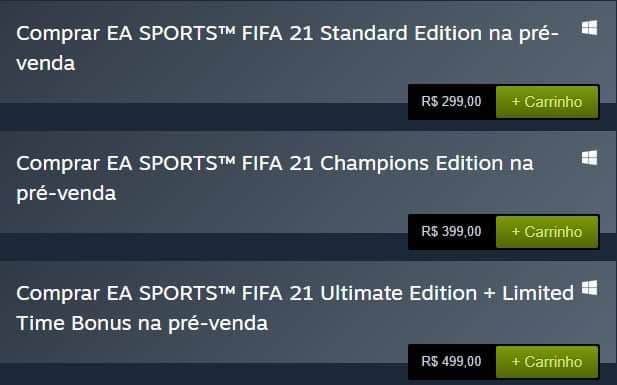 Preços FIFA 21 PC